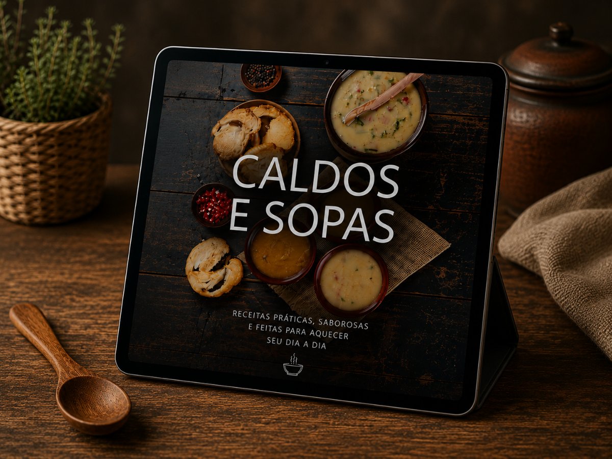Mockup do e-book Caldos e Sopas
